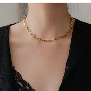 3/$35 Gold Paperclip Chain Necklace Titanium Minimalist Chunky Link Choker